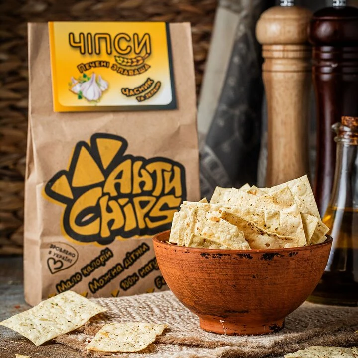 Чипси печені з лаваша Анти Chips часник та зелень 100г - 100shop - 1