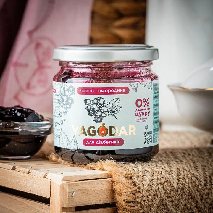 Джем Yagodar із чорної смородини без цукру на пектині 210г - 100shop - 1