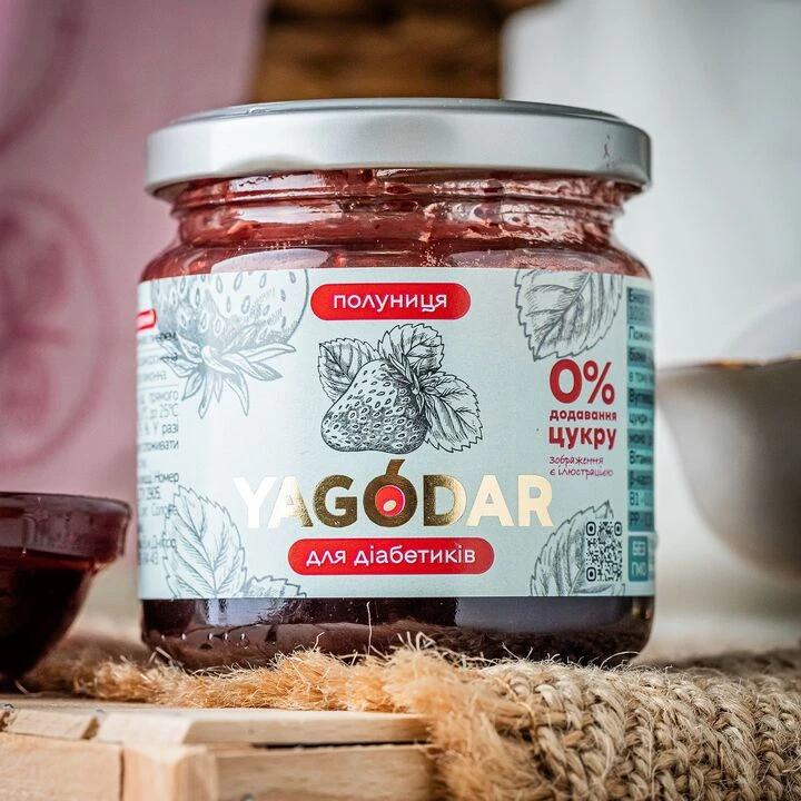 Джем Yagodar з полуницею без цукру на пектині 200г - 100shop - 2