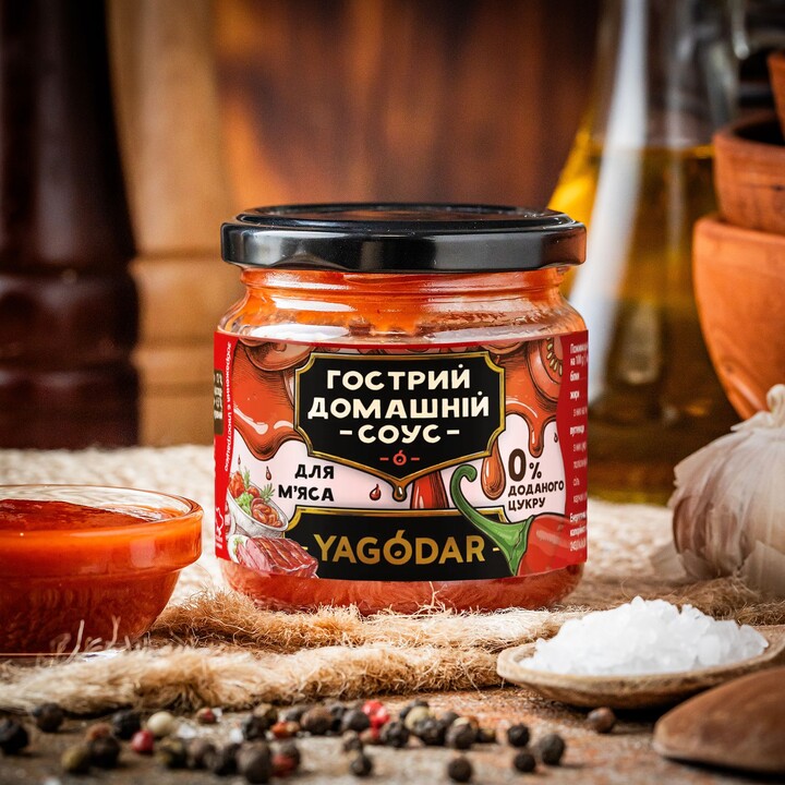 Соус Yagodar Гострий томатний домашній без цукру для м'яса 200г - 100shop - 1