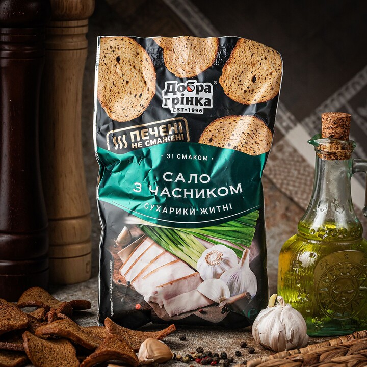 Сухарики житні Добра Грінка зі смаком сало з часником 80г - 100shop - 1